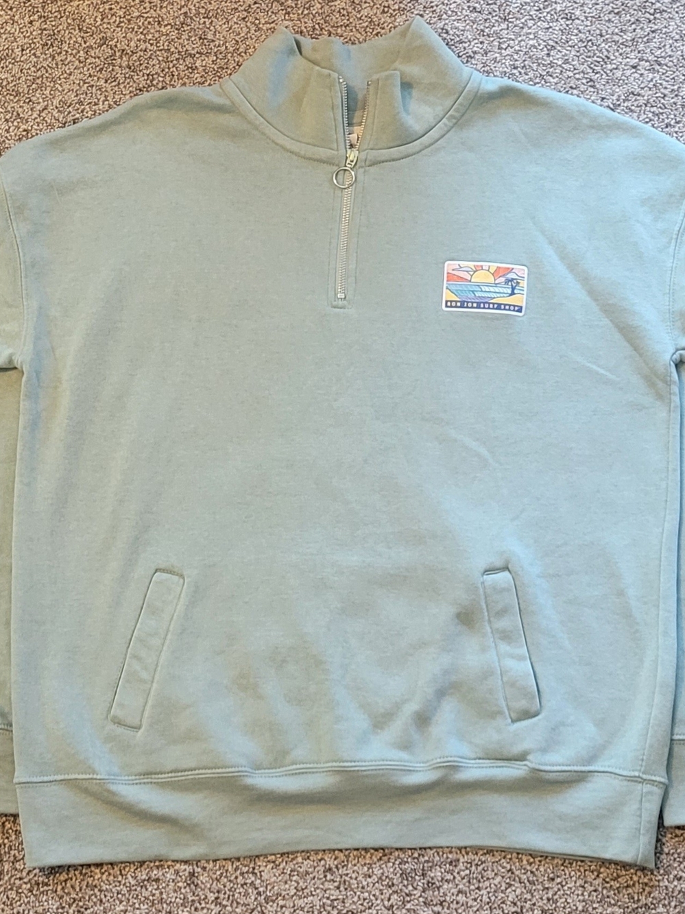 Men's Ron Jon Surf Shop- XL Light Seafoam Green 1/4-Zip Pullover Sweatshirt